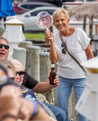 Face Cutout Hand Fans - Extreme boat docking cheering on Caden Jones 17 year old boat Captain AND HE WON