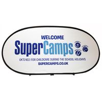 An oval sign with the text 'WELCOME SuperCamps' and 'UK's No.1 for childcare during the school holidays supercamps.co.uk' against a white background.