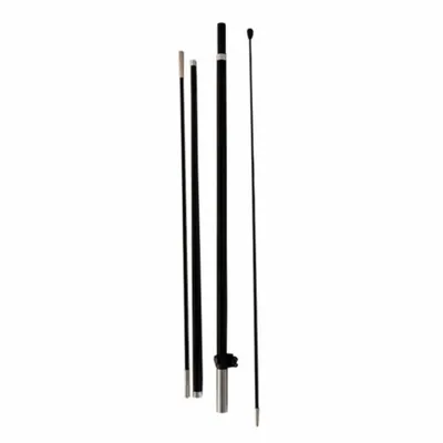 Flagpole components are displayed against a white background, likely to be part of a flag display kit for trade shows or promotional events.