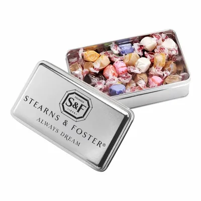 2-Share Tin - Salt Water Taffy/Assorted Fruit Sours - Custom Shot Glass Now
