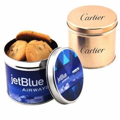 Round Tin with Chocolate Chip Cookies - Custom Shot Glass Now