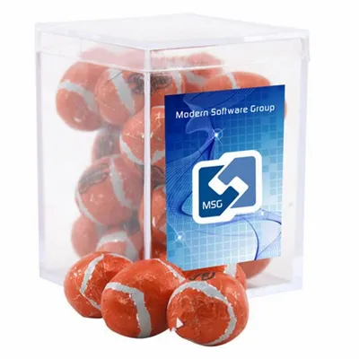 Acrylic Box with Chocolate Footballs - Small - Custom Shot Glass Now