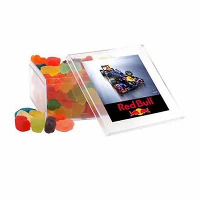 Clever Candy Large Square Acrylic Candy Box with Gummy Bears - Custom Shot Glass Now