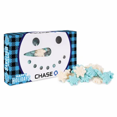 Snowman Die Cut Box with Gummy Glitter Snowflakes - Custom Shot Glass Now