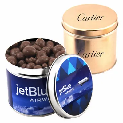 Round Tin with Choc Covered Peanuts - Custom Shot Glass Now