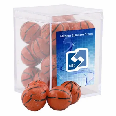 Acrylic Box with Chocolate Basketballs - Small - Custom Shot Glass Now
