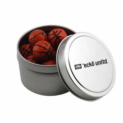 Round Tin with Chocolate Basketballs - SBF3100 - Custom Shot Glass Now