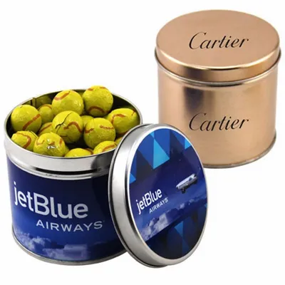 Round Tin with Chocolate Tennis Balls - SBF4100 - Custom Shot Glass Now
