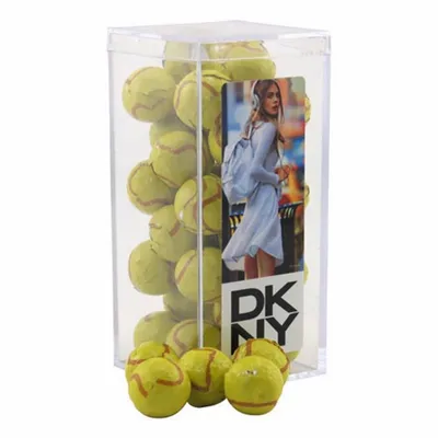 Acrylic Box with Chocolate Tennis Balls - Medium - Custom Shot Glass Now