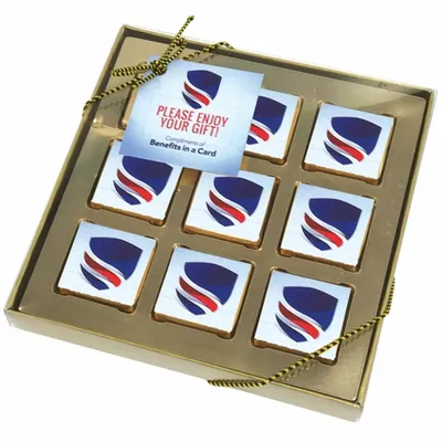 Nine Piece Chocolate Foiled Square Gift Box - Custom Shot Glass Now