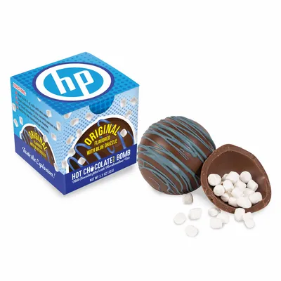 Blue Drizzle Hot Chocolate Bomb in Full Color Gift Box - Custom Shot Glass Now