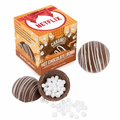 Hot Chocolate Bomb Caramel Flavor in Full Color Box - Custom Shot Glass Now
