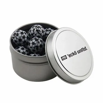 Round Tin with Chocolate Soccer Balls - SBF3100 - Custom Shot Glass Now