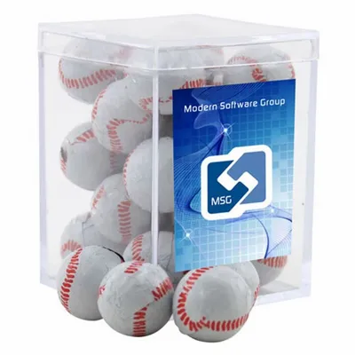 Acrylic Box with Chocolate Baseballs - Small - Custom Shot Glass Now