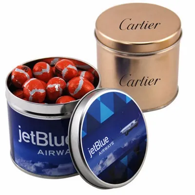 Round Tin with Chocolate Footballs - SBF4100 - Custom Shot Glass Now