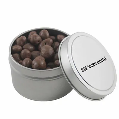 Round Tin with Chocolate Raisins - SBF3100 - Custom Shot Glass Now