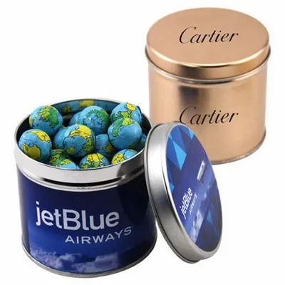 Round Tin with Chocolate Globes - SBF4100 - Custom Shot Glass Now