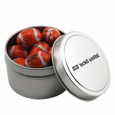 Round Tin with Chocolate Footballs - SBF3100 - Custom Shot Glass Now