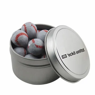 Round Tin with Chocolate Baseballs - SBF3100 - Custom Shot Glass Now