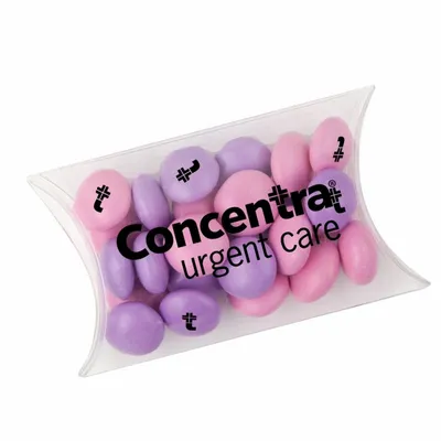 Small Pillow Box with Imprinted Chocolate Buttons - Custom Shot Glass Now