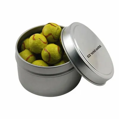 Round Tin with Chocolate Tennis Balls - SBF3100 - Custom Shot Glass Now