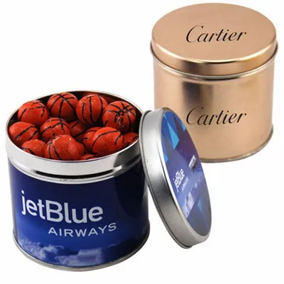 Round Tin with Chocolate Basketballs - SBF4100 - Custom Shot Glass Now