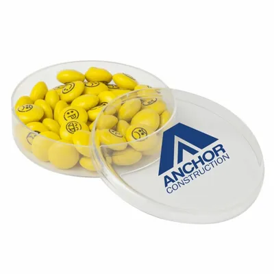 Small Round Acrylic with Chocolate Button Emojis - Custom Shot Glass Now
