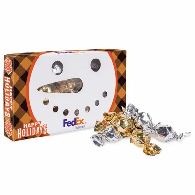 Snowman Die Cut Box with Twist Wrapped Truffles - Custom Shot Glass Now
