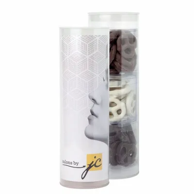 3 Piece Gift Tube with Gourmet Pretzels - Custom Shot Glass Now