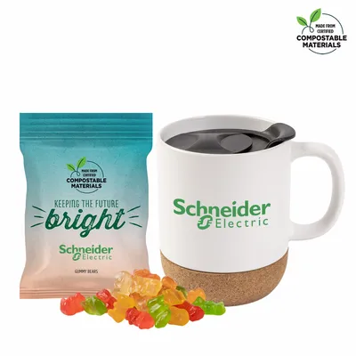 Cork Bottom Mug with Compostable bag of Gummy Bears - Custom Shot Glass Now