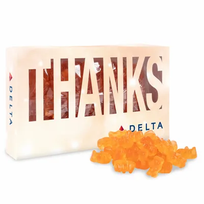 Thanks Die Cut Box with Champagne Gummy Bears - Custom Shot Glass Now