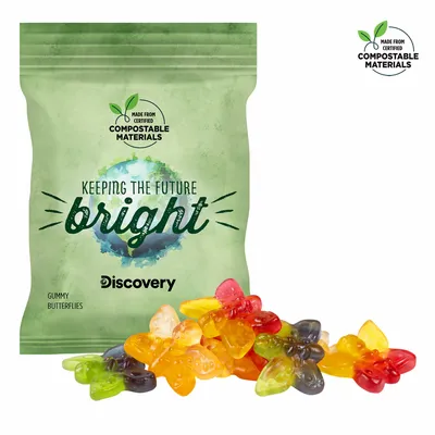 2oz. ECO-Digibag, Compostable & Full Color, Gummy Butterflies - Custom Shot Glass Now