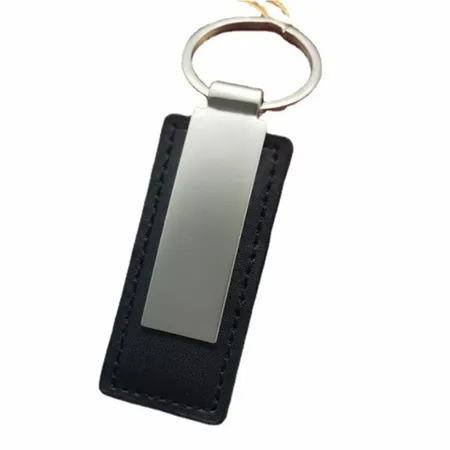 Rectangle Leather & Metal Keychain Rectangle Leather & Metal Keychain - Custom Shot Glass Now