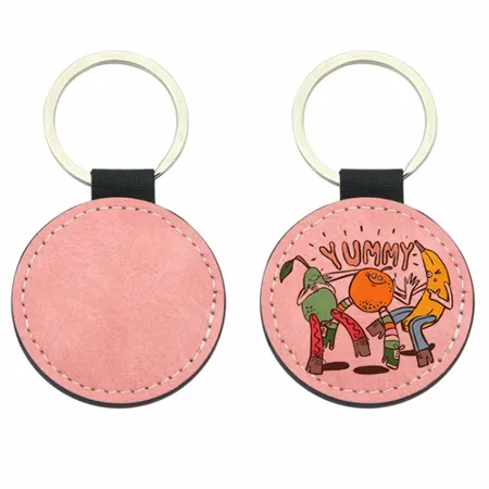 Full-Color Circle Leather Keychain Full-Color Circle Leather Keychain - Custom Shot Glass Now