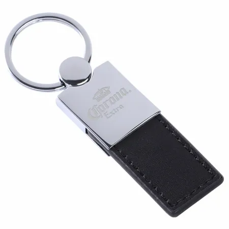 Polished Metal & Leather Keychain Polished Metal & Leather Keychain - Custom Shot Glass Now