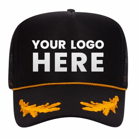 Otto 39-162 5-Panel High Crown Foam Trucker Hat - Black/Gold with Oak Leaves - Custom Shot Glass Now