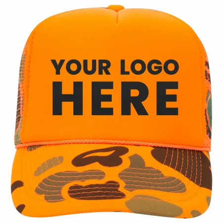 Otto 49-131 5-Panel High Crown Foam Trucker Hat - Neon Camo - Custom Shot Glass Now