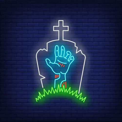 Gravestone Zombie Hand Neon Sign - Custom Shot Glass Now