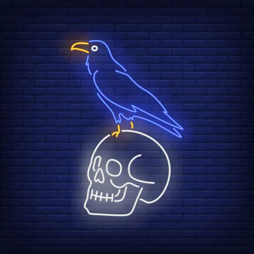 Crow Sitting Human Skull Neon Sign - Custom Shot Glass Now