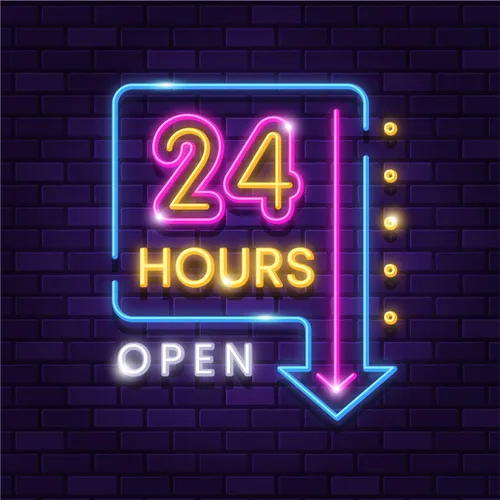 24 Hours Open Neon Sign - Custom Shot Glass Now