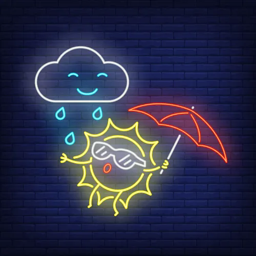 Cartoon Sun With Umbrella Rain Neon Sign - Custom Shot Glass Now