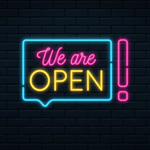 We Are Open Neon Sign - Custom Shot Glass Now