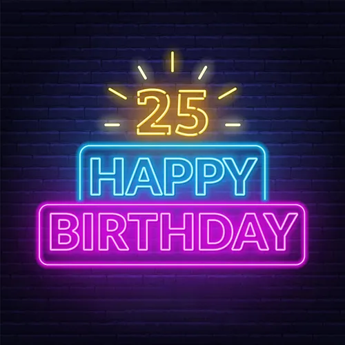 25th Happy Birthday Neon Sign - Custom Shot Glass Now