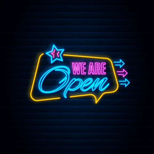We are Open This Way Neon Sign - Custom Shot Glass Now