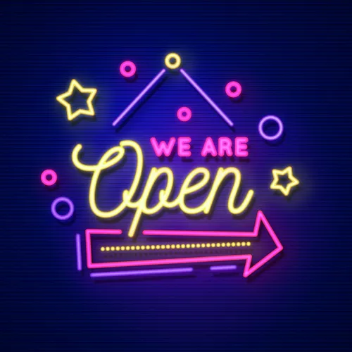 We Are Open Hanging Neon Sign - Custom Shot Glass Now