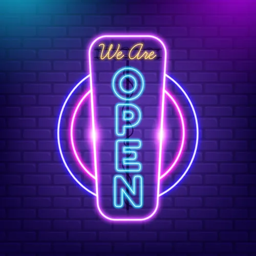 We are Open Vertical Neon Sign - Custom Shot Glass Now