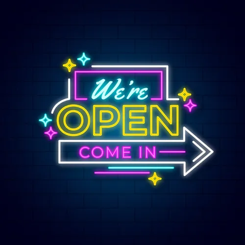 We're Open Come In Neon Sign - Custom Shot Glass Now