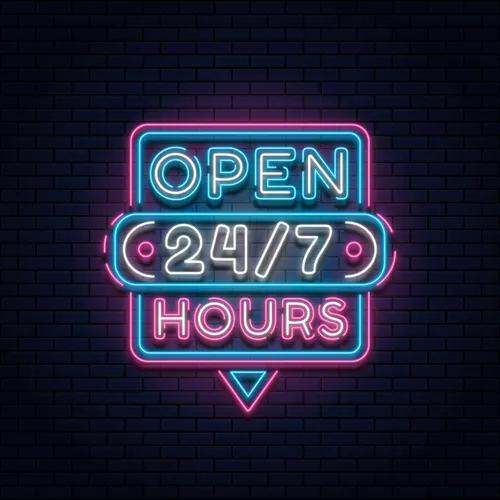 24/7 Open Hours Neon Sign - Custom Shot Glass Now