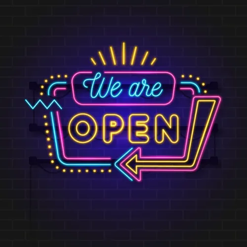 We Are Open Modern Neon Sign - Custom Shot Glass Now