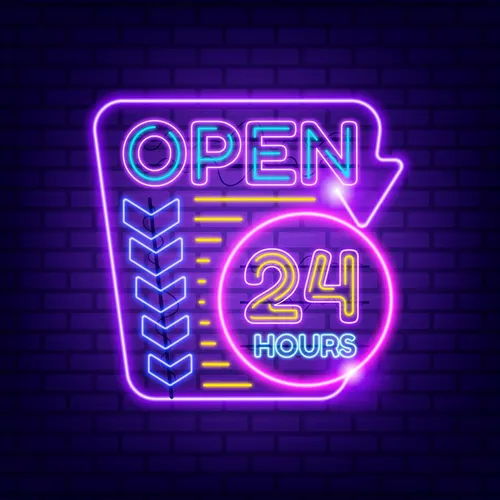 Retro Open 24 Hours Neon Sign - Custom Shot Glass Now